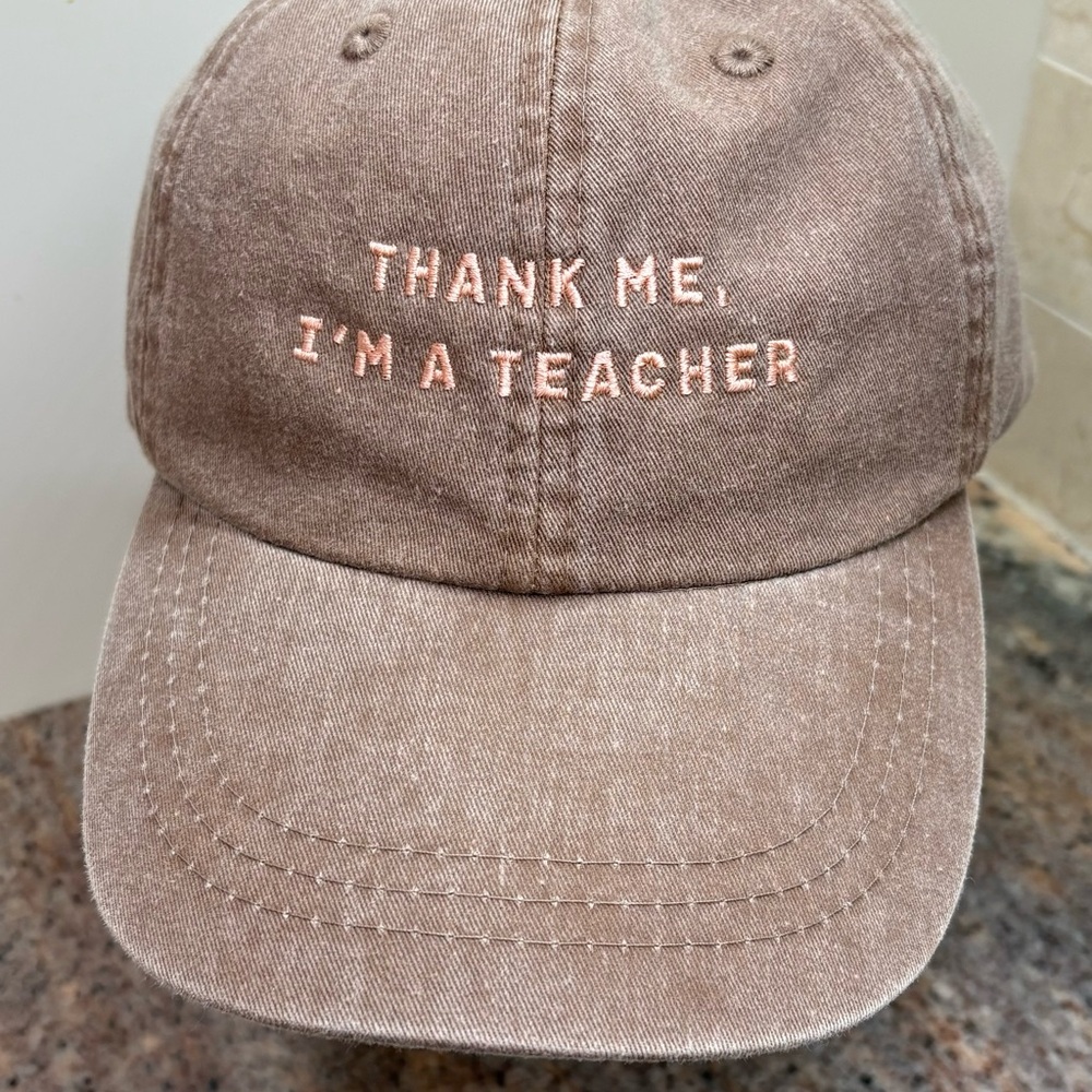 Charlie Southern Adams Cool-Crown Heather Brown Cap Pink Embroidered Teacher NWT